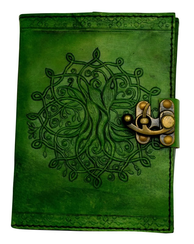 5 x 7 inch Green Leather Embossed Journal with a Tree of Life Design